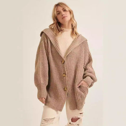 Damen Grobstrickjacke Norvielle Modern Reverskragen Dekorative Knöpfe - Norvielle