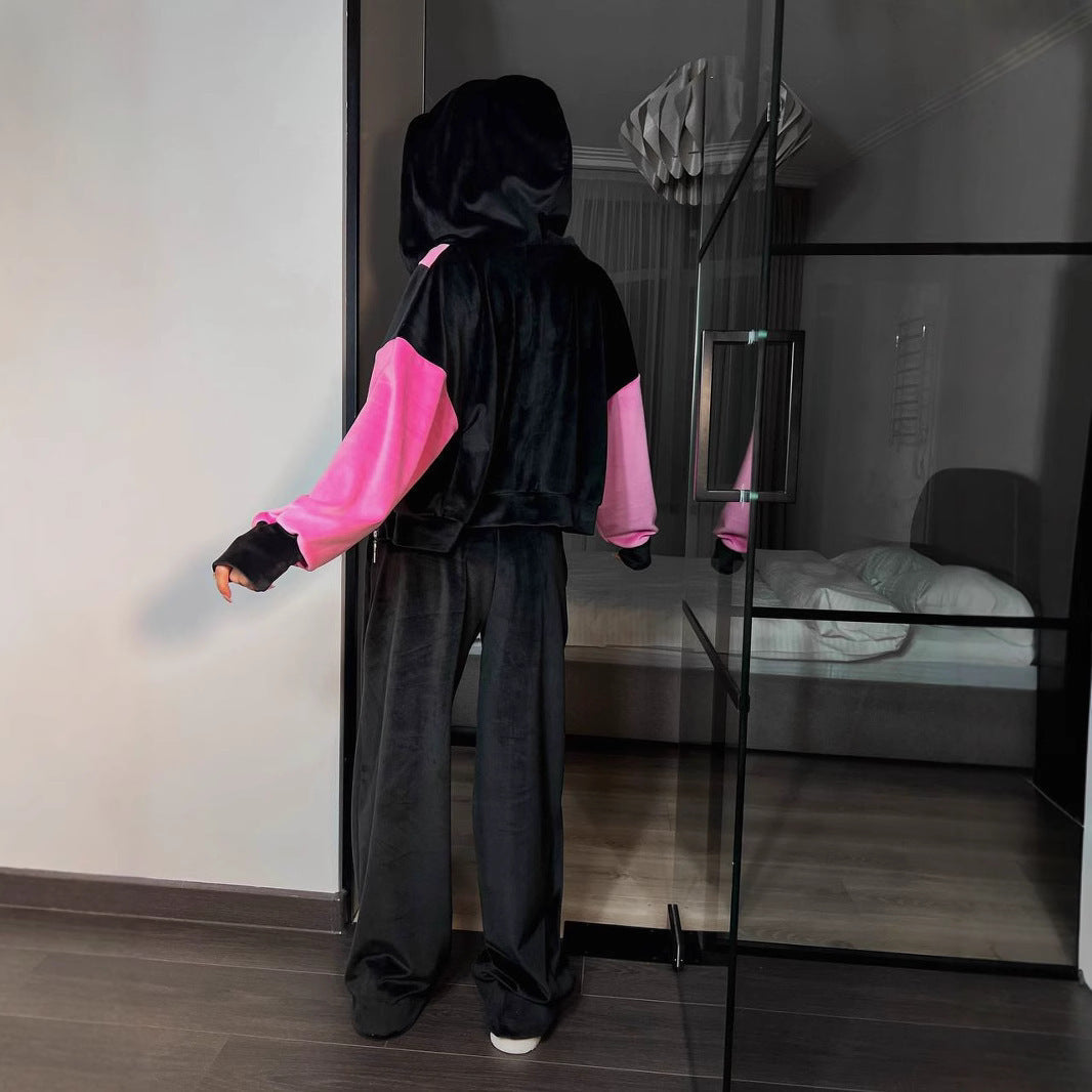 Damen Veloursjacke Sportlich Hoher Kragen Weite Ärmel Norvielle