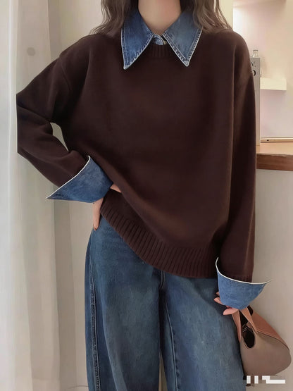 Damen Pullover Weiches Material Mit Hemdkragen Norvielle