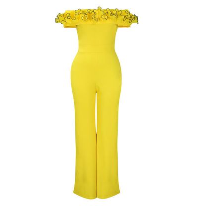 Damen Jumpsuit Voluminöser Rüschenkragen Eleganter Schnitt Norvielle