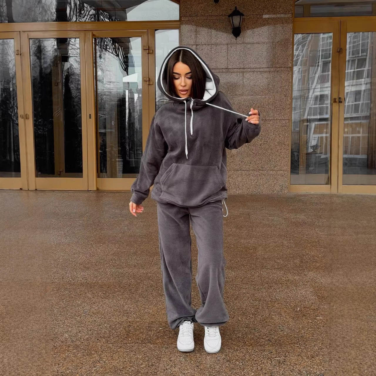 Damen Fleece-Jogginganzug Hochkragen Kordelzug Norvielle