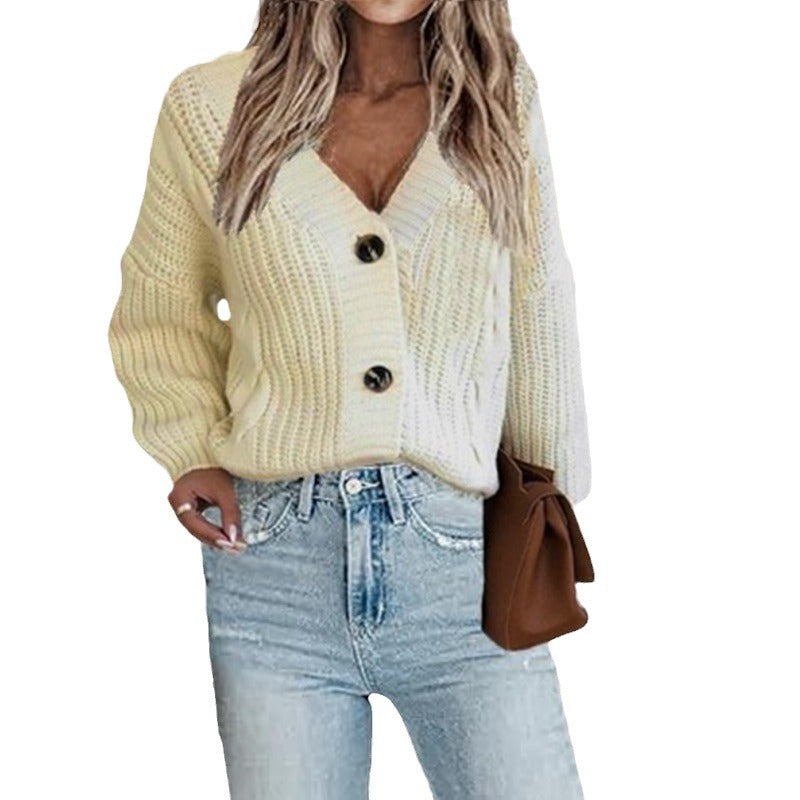 Damen Cardigan Grobstrick Voluminöse Ärmel Beige