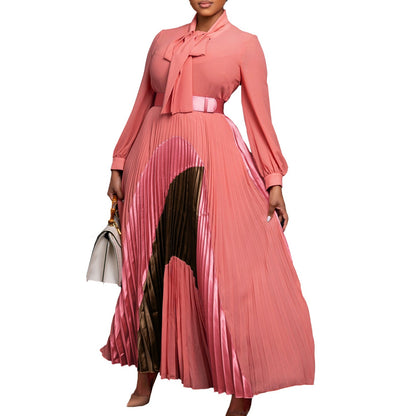 Damen Maxikleid Eleganter Schlitz Krawattenkragen Norvielle