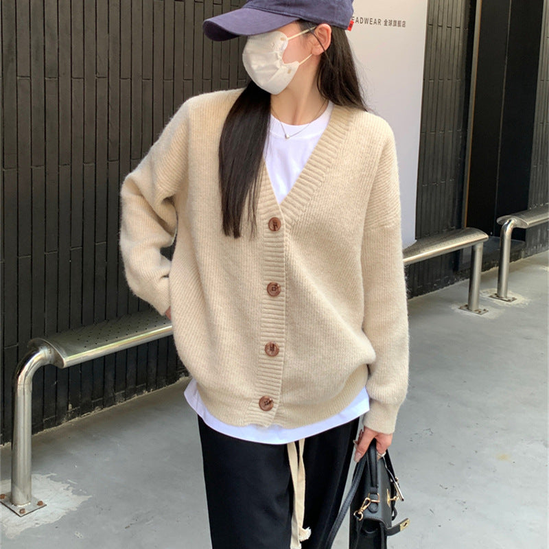 Damen Oversized Strickjacke Große Knöpfe Lässiger Schnitt