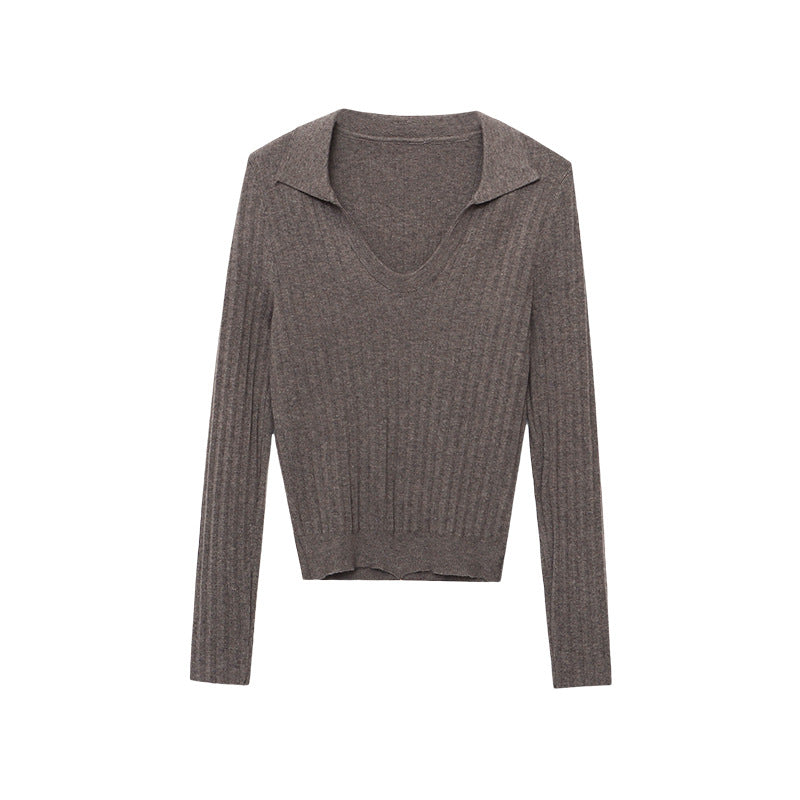 Damen Rippstrickpullover V-Ausschnitt Lang Norvielle