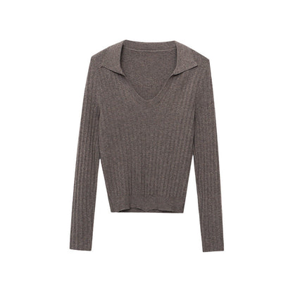 Damen Rippstrickpullover V-Ausschnitt Lang Norvielle