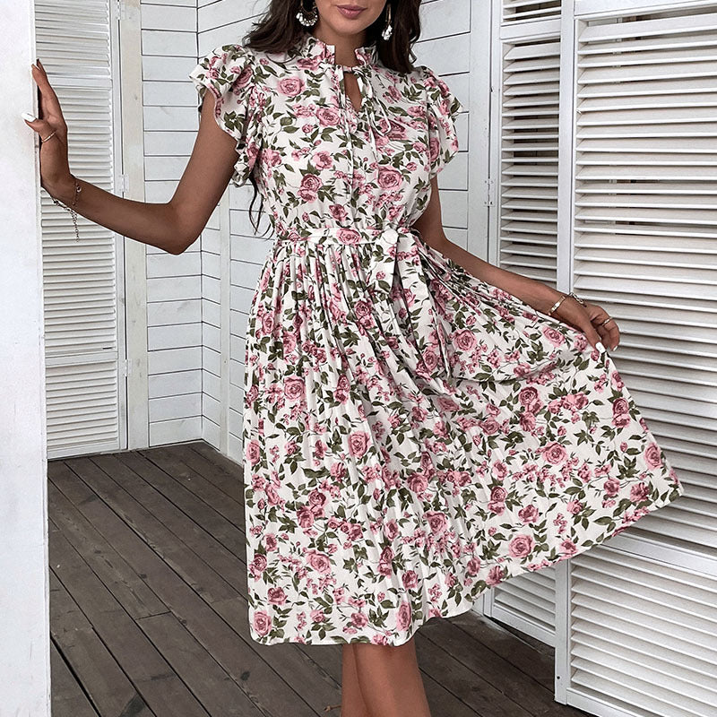 Damen Kleid Floralmuster Rüschenbesatz Norvielle - Norvielle