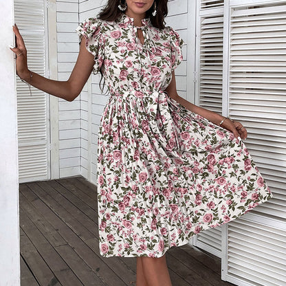 Damen Kleid Floralmuster Rüschenbesatz Norvielle - Norvielle