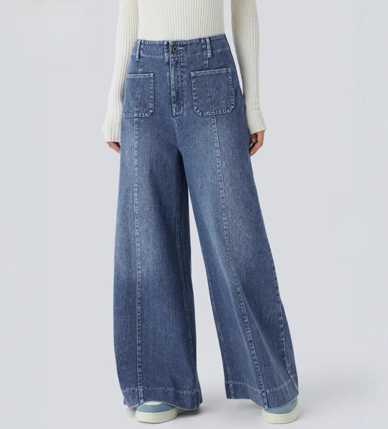 Damen Weite Jeanshose Hochtaschen Norvielle