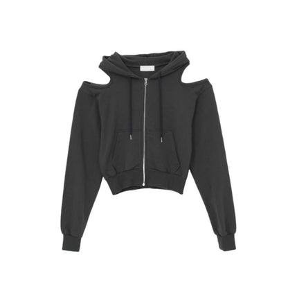 Damen Cropped Kapuzenpullover Cut-Out-Ärmel Norvielle