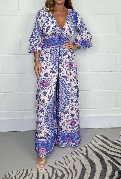 Damen Jumpsuit Floralmuster Weite Ärmel Norvielle