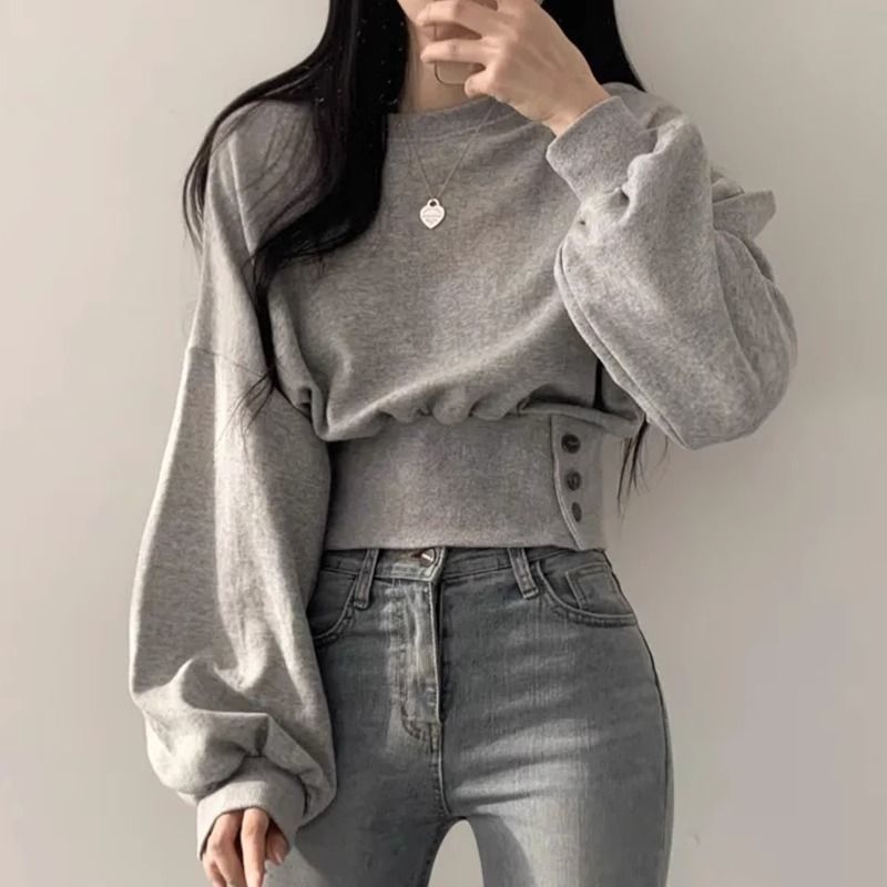 Damen Cropped Sweatpullover Puffärmel Norvielle - Norvielle