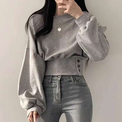 Damen Cropped Sweatpullover Puffärmel Norvielle - Norvielle