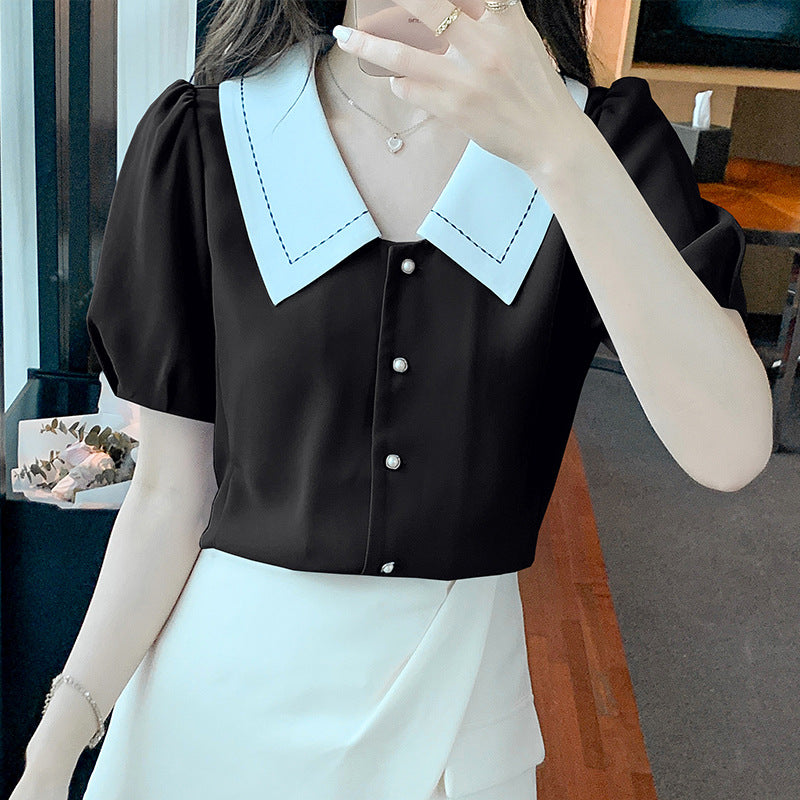 Damen Bluse Großer Kragen Rüschendetails Elegante Bluse