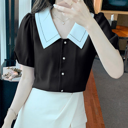 Damen Bluse Großer Kragen Rüschendetails Elegante Bluse