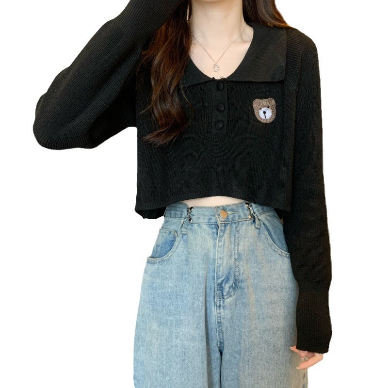 Damen Pullover Einhorn Motiv Knopfverschluss