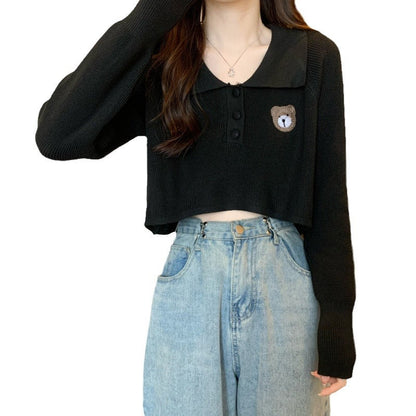 Damen Pullover Einhorn Motiv Knopfverschluss