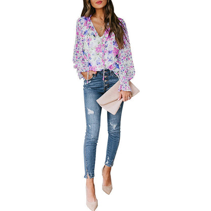 Damen Bluse mit weiten Ärmeln Floral Muster Norvielle