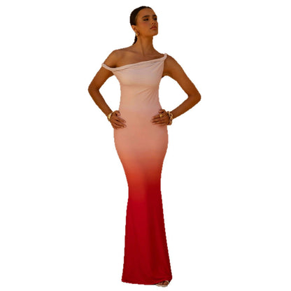 Damen Maxikleid Schulterfrei Raffung Norvielle