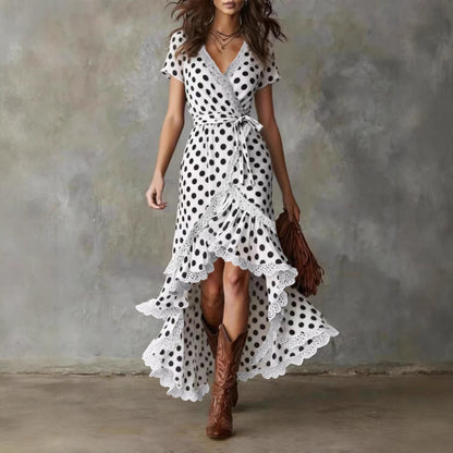 Damen Wickelkleid mit Spitzenakzenten und Blumenmuster