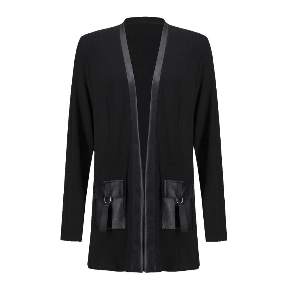 Damen Longjacke Lässig Vegan Leder