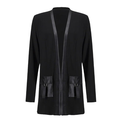 Damen Longjacke Lässig Vegan Leder
