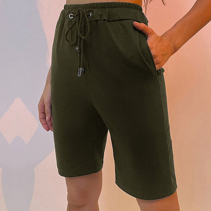 Damen Bermudashorts Elastischer Bund Seitentaschen Beige