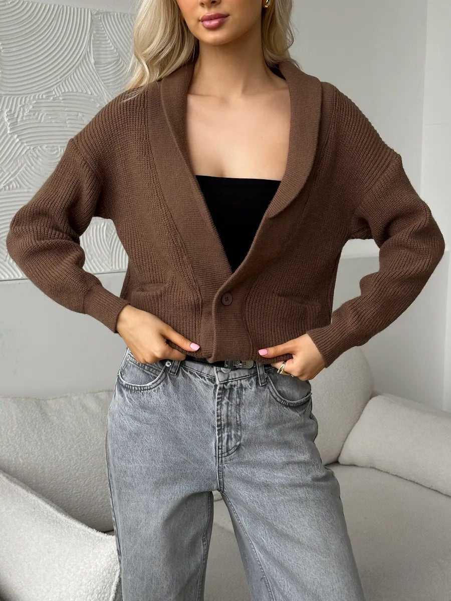 Damen Strickjacke Schalkragen Knopf Norvielle