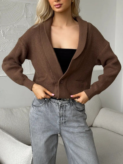 Damen Strickjacke V-Ausschnitt mit Taschen Norvielle