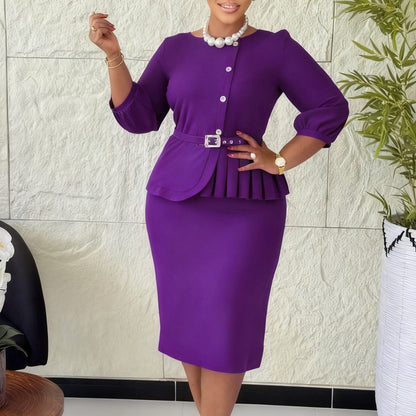 Damen Etuikleid mit Peplum-Saum und Taillengürtel Norvielle