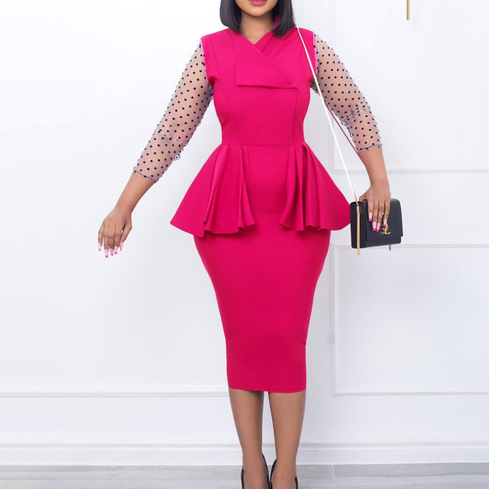 Damen Business-Kleid Puffärmel Norvielle Elegantes Schwarz - Norvielle