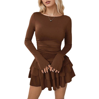 Damen Rüschenkleid Langarm Schlicht Norvielle