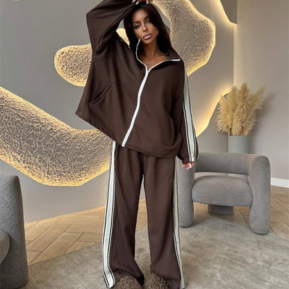 Damen Sportliches Fleece Jogging Set Hoch Seitenschlitze Norvielle - Norvielle