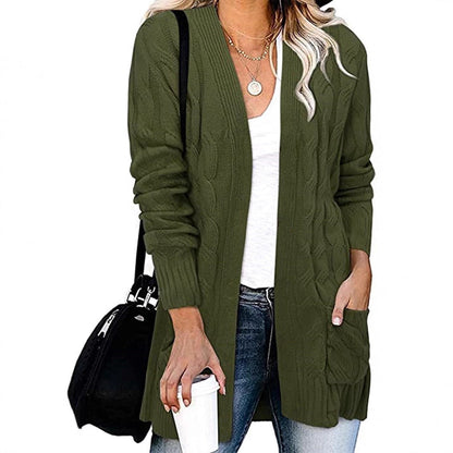Damen Strickjacke Kabelmuster Offene Taschen Norvielle