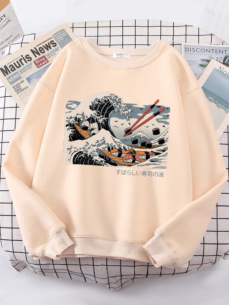 Damen Sweatshirt Wellen-Design Gemütlich Norvielle