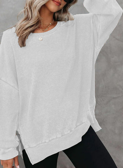 Damen Waffelpullover Mit Seitenschlitzen Norvielle