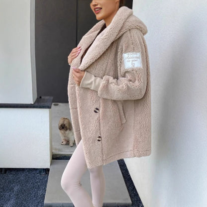 Damen Teddyfelljacke Klassischer Kragen Praktische Taschen Norvielle