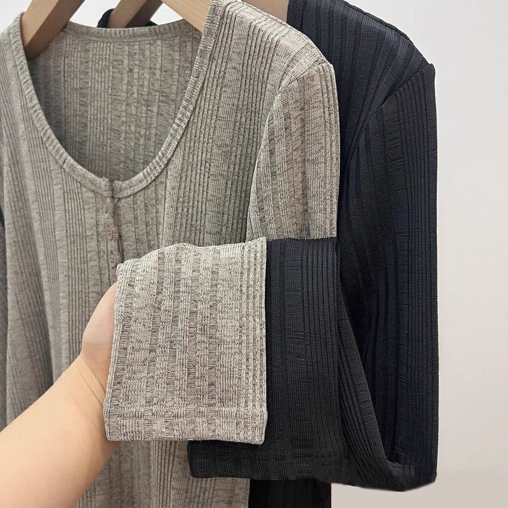 Damen Langarm-Pullover Figurbetont Mit Knöpfen Norvielle