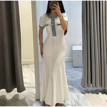 Damen Maxikleid Strukturiert Dekorative Knöpfe Norvielle