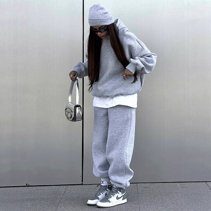 Damen Oversized Sweatshirt Jogginghose Set Baumwolle Beige - Norvielle