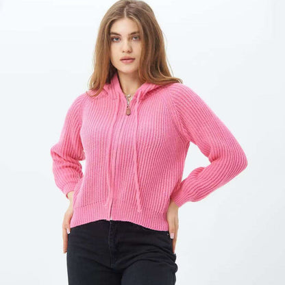 Damen Hoodie Weiches RippstrickMaterial Kordelzug