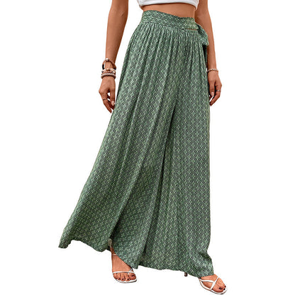 Damen Palazzo-Hose mit Bindegürtel und Print