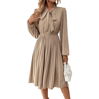 Damen Kleid Plissiert Mit Kragen Und Bindegürtel Norvielle