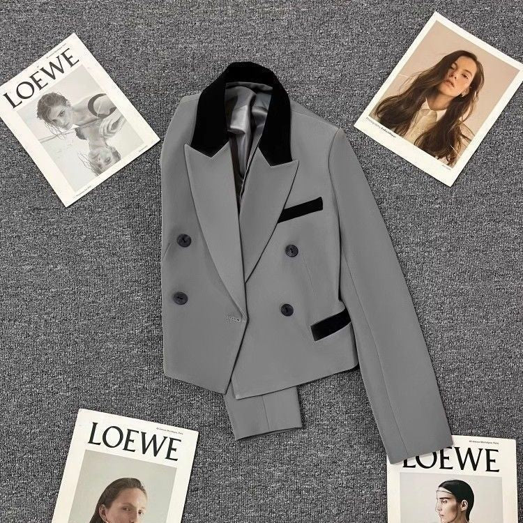 Damen Doppelreiher Blazerjacke Cropped Modell