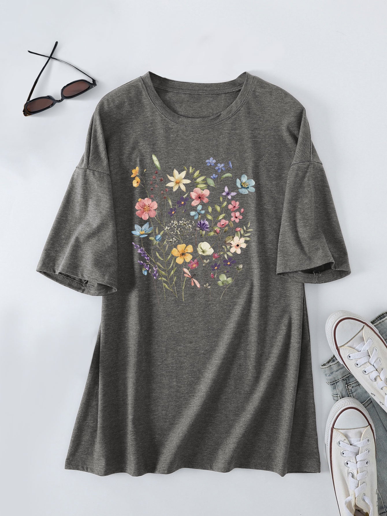Damen Sommerbluse Floralmuster Baumwolle Blumenweiß