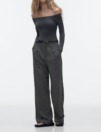 Elegante Damen High-Waist-Hose Wide-Leg klassischer Schnitt