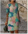 Damen V-Ausschnitt Kleid Floralmuster Kurzärmelig Norvielle