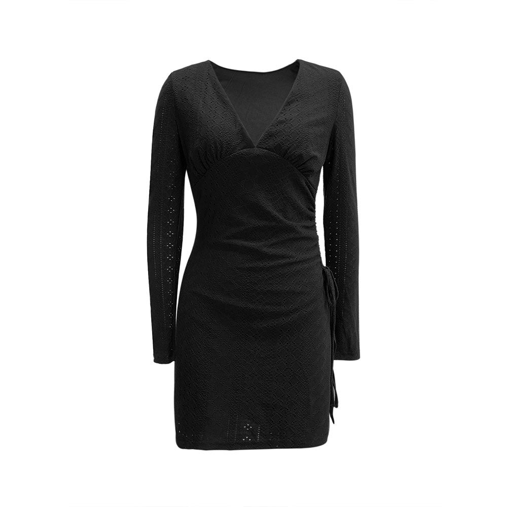Damen Wickelkleid V-Ausschnitt Länge Lang Ärmel Norvielle