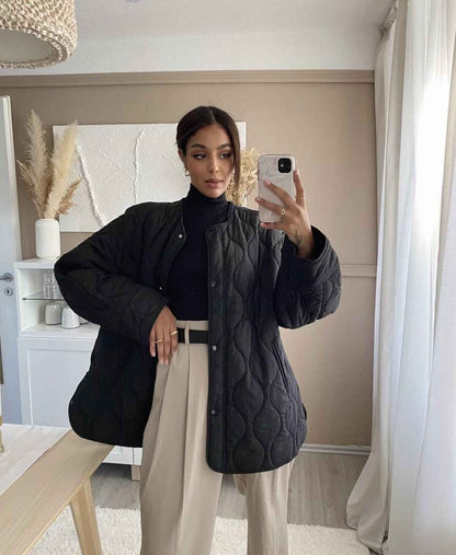 Damen Leichte Steppjacke mit Knöpfen Schwarz - Norvielle