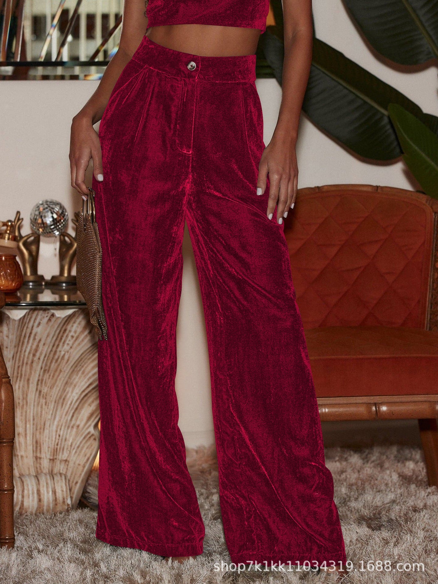 Damen Samt-Hosen Weite Passform Hohe Schlitze